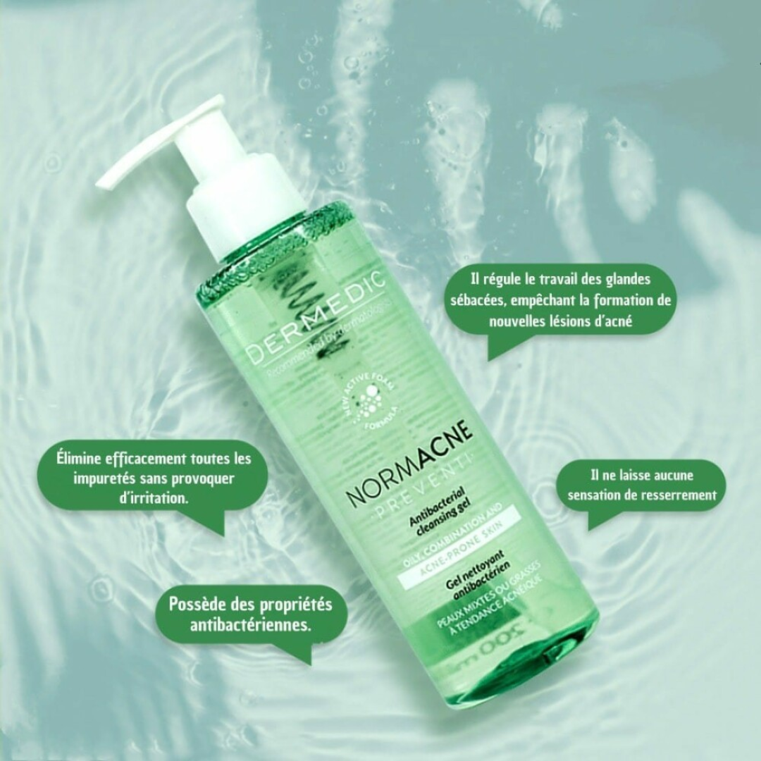 Gel nettoyant Dermedic Normacne Preventi anti-acné, 500ml pour peau grasse, en vente sur laparadulac.com, parapharmacie Tunisie.