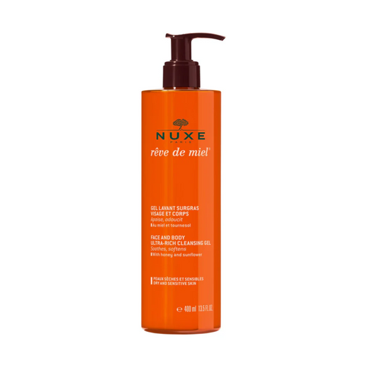 Gel lavant NUXE Rêve de Miel 400ml – nettoyant surgras visage et corps pour peau sèche et sensible

