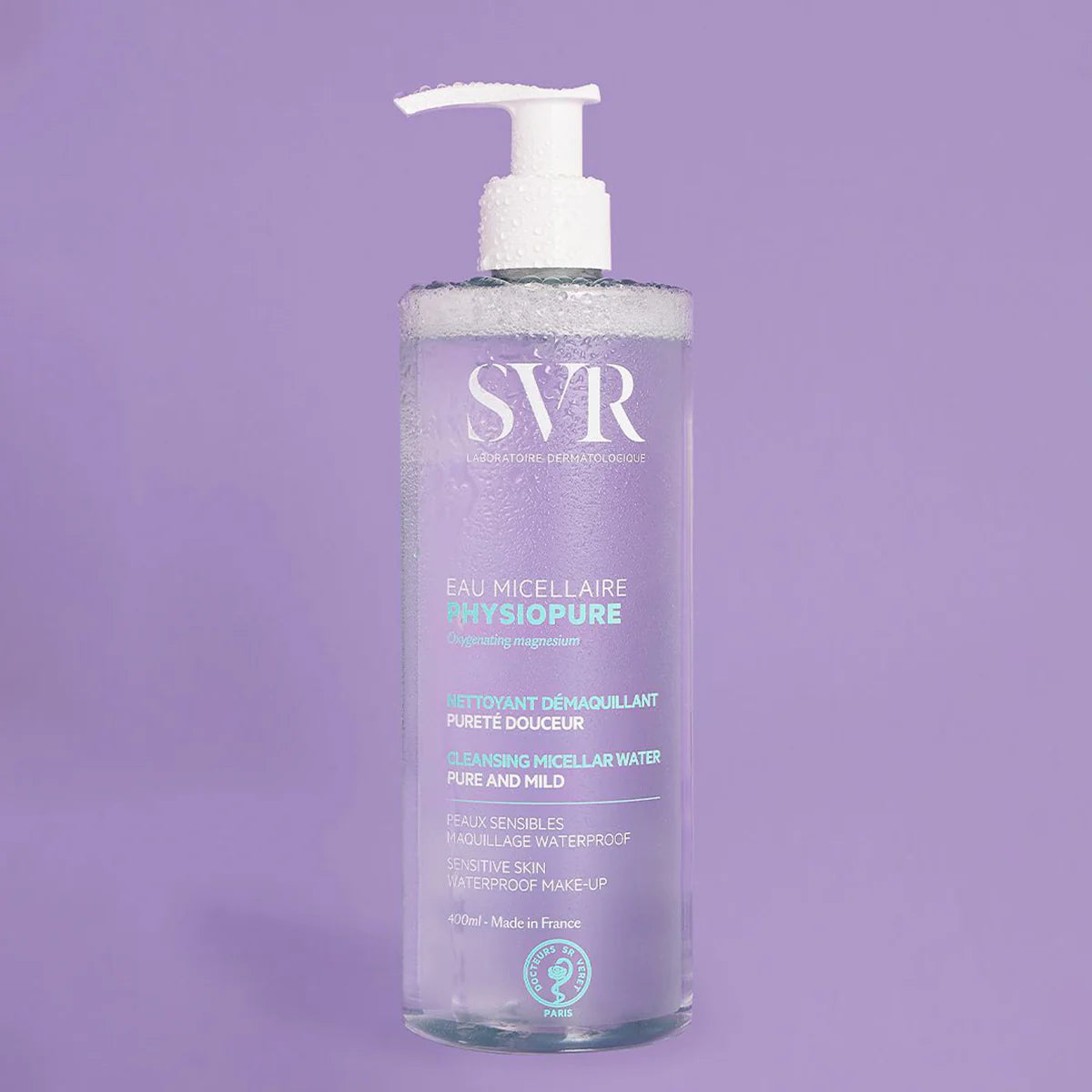 SVR Eau Micellaire Physiopure 400 ml pour peau sensible – disponible sur laparadulac.com, parapharmacie en ligne pas chère en Tunisie.
