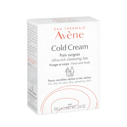 Pain surgras Cold Cream Avène nettoie, protège et apaise les peaux sèches. Convient au visage et au corps. Disponible sur laparadulac.com.

