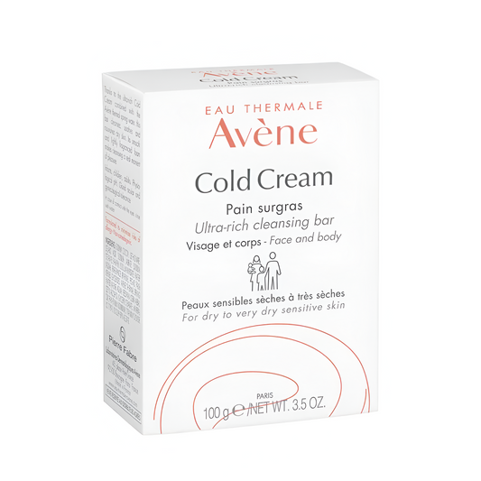 Pain surgras Cold Cream Avène nettoie, protège et apaise les peaux sèches. Convient au visage et au corps. Disponible sur laparadulac.com.

