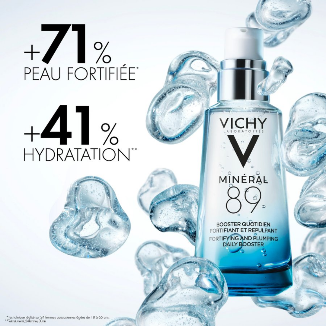 Booster hydratant Minéral 89 de Vichy disponible sur laparadulac.com, parapharmacie Tunisie pour renforcement de la peau à Tunis.

