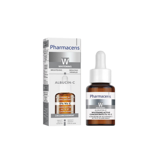 Image du produit PHARMACERIS Albucin-C Sérum Éclaircissant 30 ml, disponible sur laparadulac.com, parapharmacie Tunisie – soin des taches pigmentaires.

