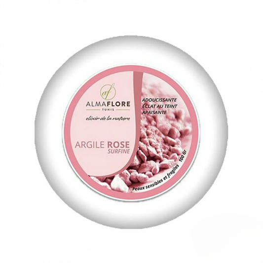 Argile rose Almaflore 100g – soin visage apaisant et régénérant sur laparadulac.com, parapharmacie Tunisie.