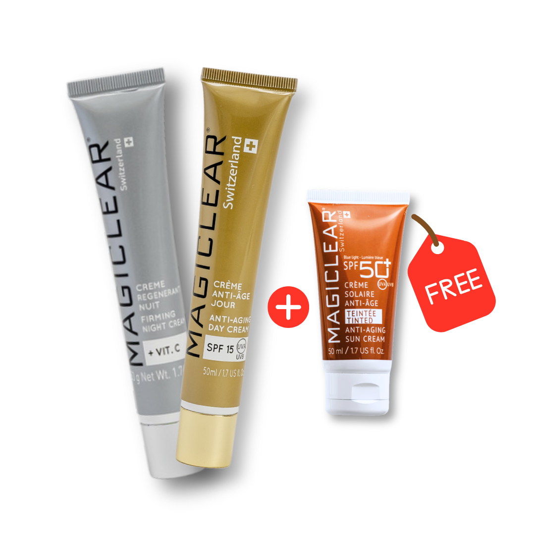 Offre spéciale duo anti-âge et crème solaire teintée SPF50+ gratuite – disponible sur laparadulac.com, Laparadulac Parapharmacie MAGICLEAR Tunisie.