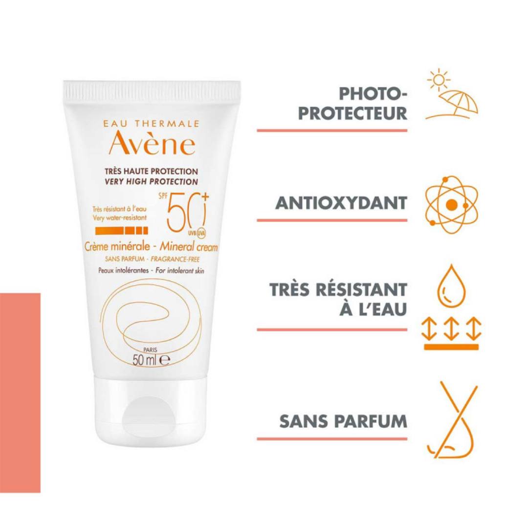 Crème solaire visage minérale SPF 50+ Avène pour peaux intolérantes – laparadulac.com

