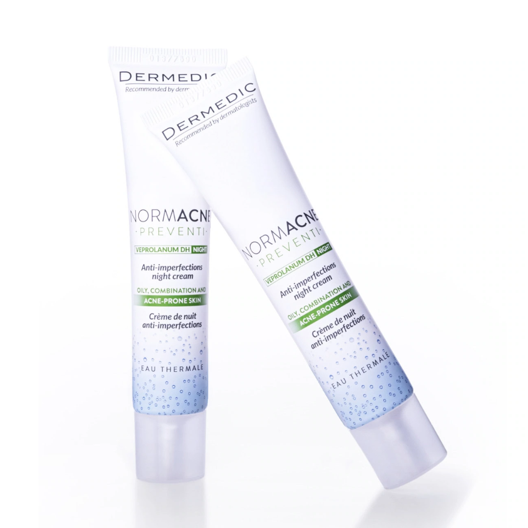 Crème de nuit anti-imperfections Dermedic Normacne Preventi sur laparadulac.com, parapharmacie Tunisie pour peau à tendance acnéique.