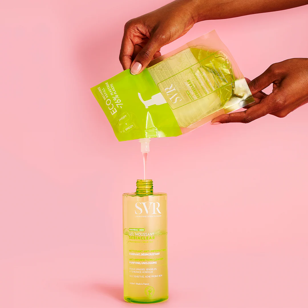 SVR Sebiaclear gel moussant 400ml. Recharge nettoyante en Tunisie sur laparadulac.com. Peau nette et matifiée, sans savon ni paraben.

