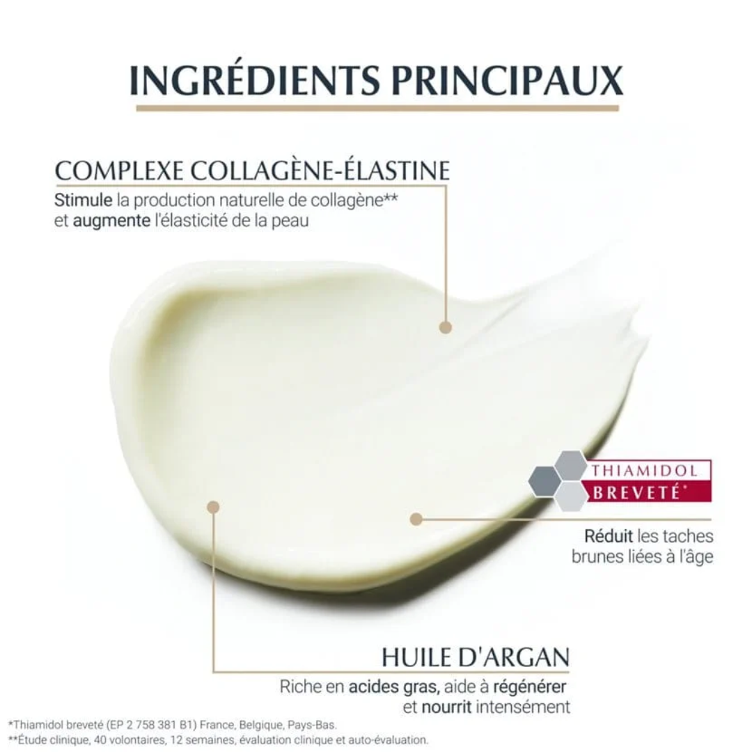 Texture crème nuit Elasticity Eucerin – crème riche confortable, routine anti-âge du soir, aide à nourrir intensément et améliorer l’éclat, disponible en Tunisie chez La Para du Lac, livraison à domicile.