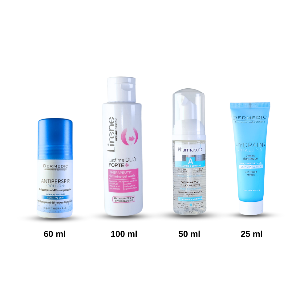 Trousse voyage Dermedic avec 4 soins visage et corps, disponible sur laparadulac.com, parapharmacie Tunisie.