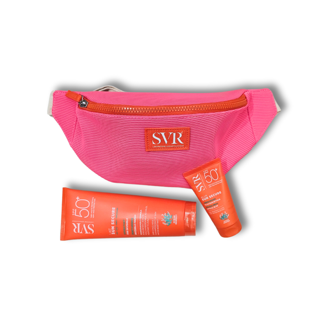 Coffret solaire SVR BANANA – Blur + Lait SPF50+ 250ml + trousse offerte. Exclu sur laparadulac.com, parapharmacie en Tunisie.