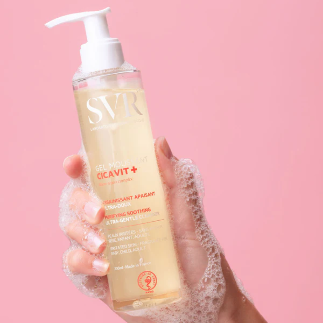 SVR Cicavit+ Gel Moussant 200ml – Gel nettoyant apaisant et réparateur pour peaux sensibles ou irritées – Disponible sur La Para du Lac, parapharmacie en ligne leader en Tunisie.