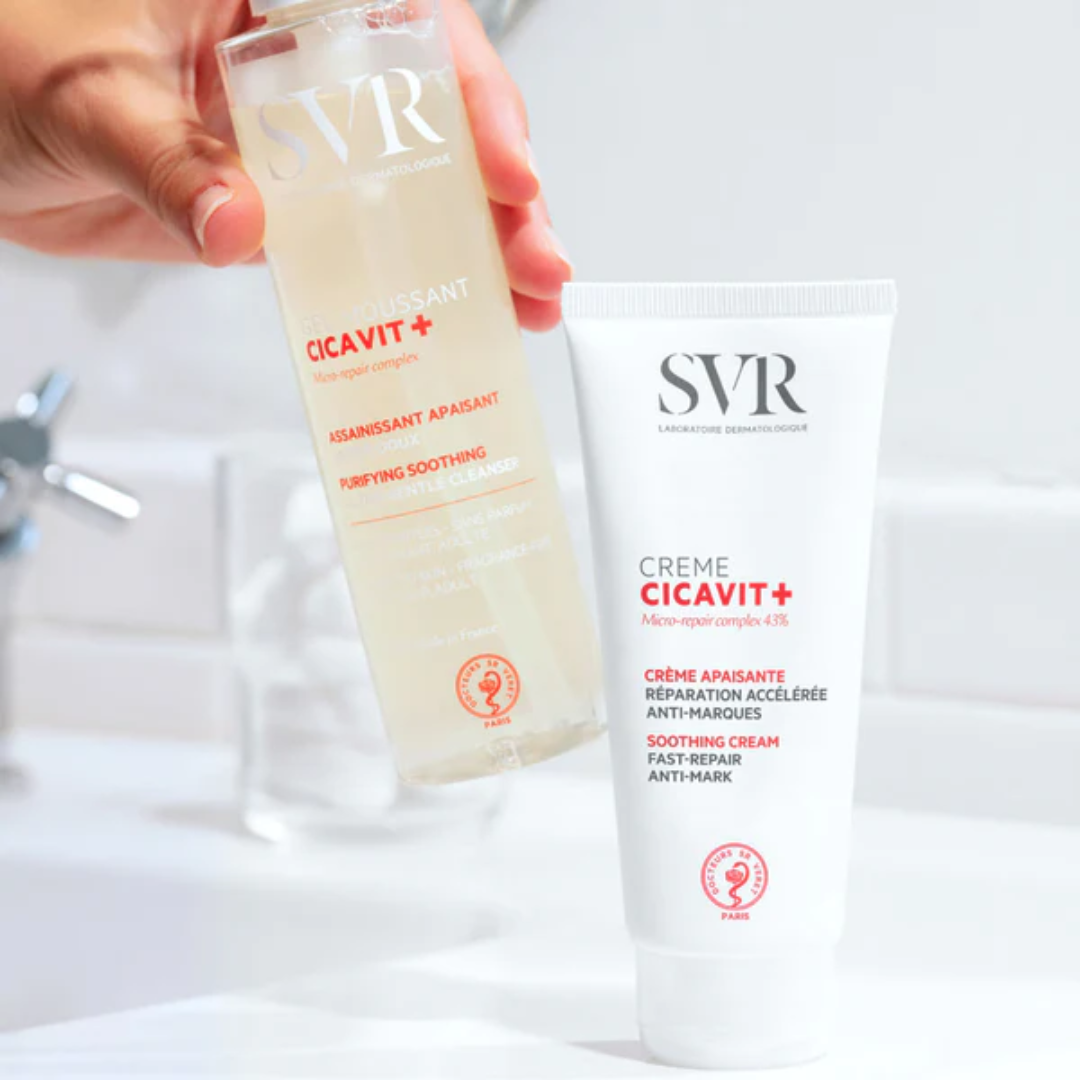 SVR Cicavit+ Gel Moussant 200ml – Gel nettoyant apaisant et réparateur pour peaux sensibles ou irritées – Disponible sur La Para du Lac, parapharmacie en ligne leader en Tunisie.