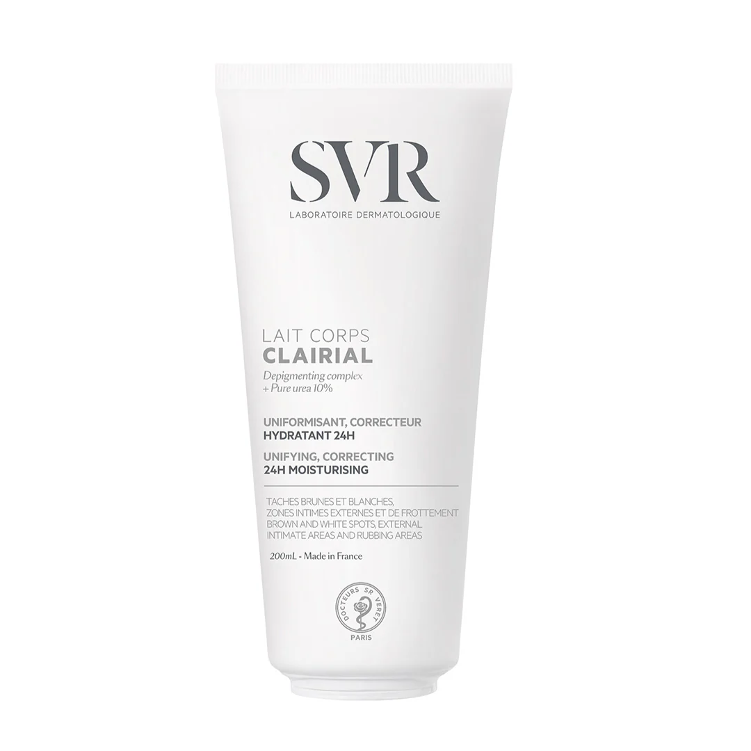Lait de corps anti-taches SVR Clairial 200ml sur laparadulac.com – parapharmacie Tunisie pour unifier, hydrater et illuminer le teint.

