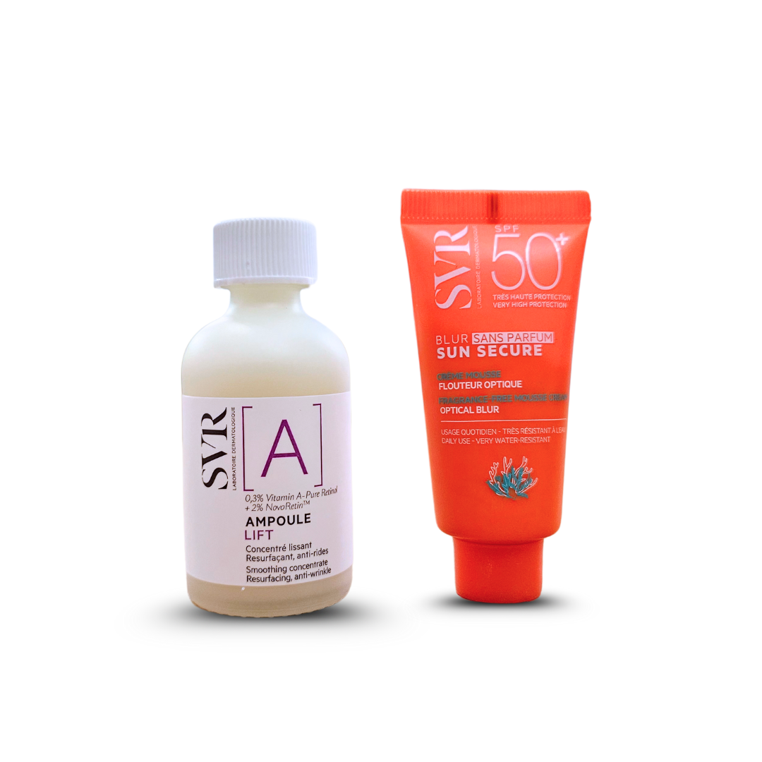 	Coffret SVR anti-âge avec Ampoule A Lift + Blur Sans Parfum 15ml – soin lissant et protecteur. Achat en ligne sur laparadulac.com, top parapharmacie Tunisie.