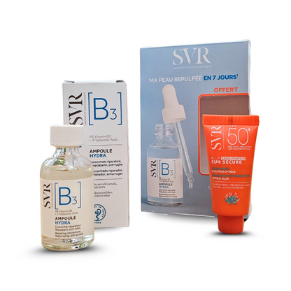 Coffret SVR Ampoule B Hydra + Blur sans parfum 15ml – hydratation intense et protection solaire. Sur laparadulac.com, parapharmacie N°1 en Tunisie.