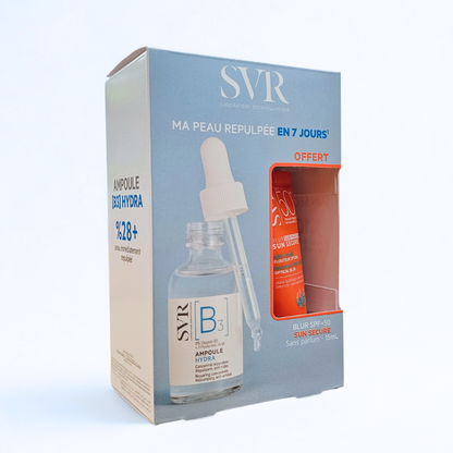 Coffret SVR Ampoule B Hydra + Blur sans parfum 15ml – hydratation intense et protection solaire. Sur laparadulac.com, parapharmacie N°1 en Tunisie.