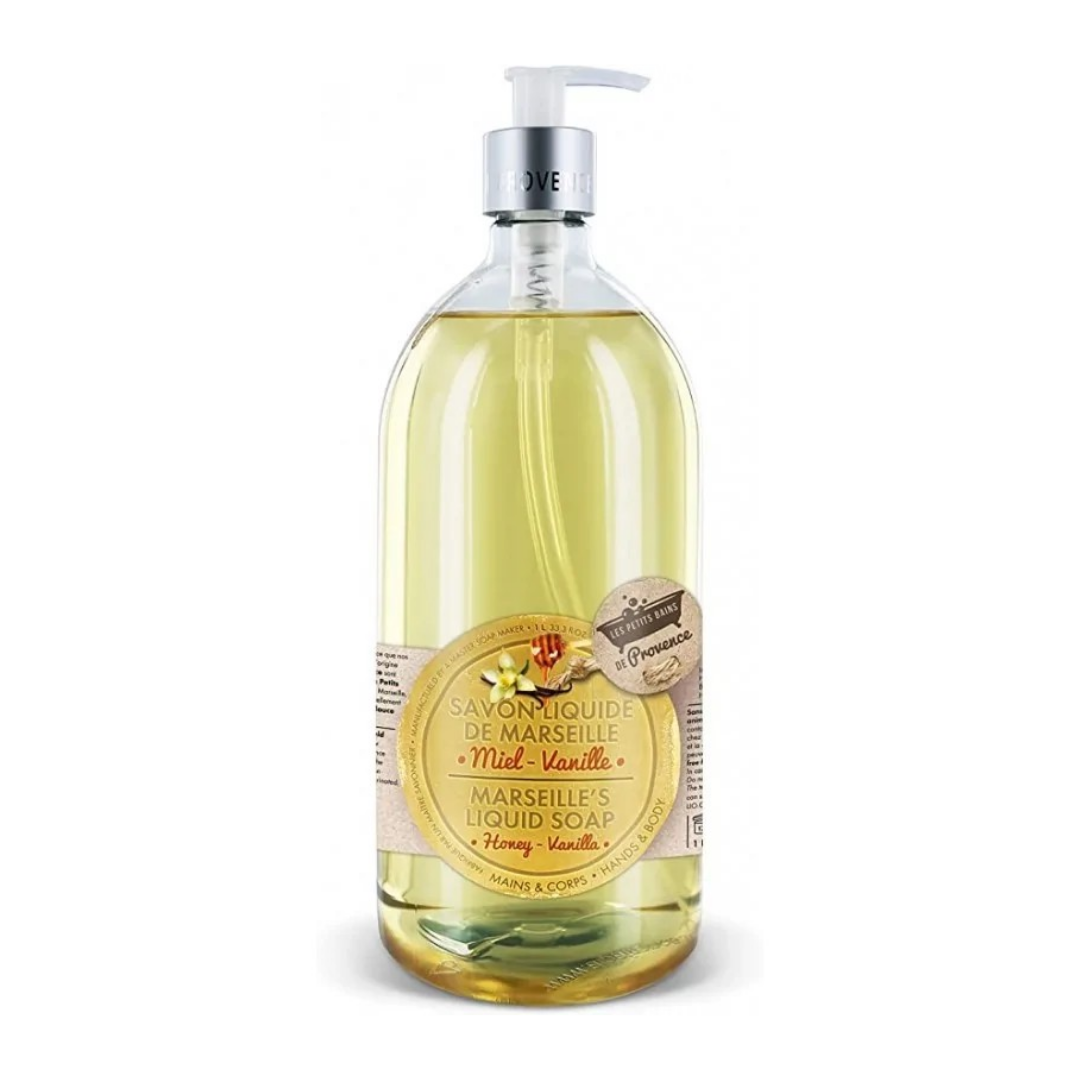 Savon liquide miel vanille Les Petits Bains de Provence 1L sur laparadulac.com, parapharmacie Tunisie, nettoyant doux naturel à Tunis.

