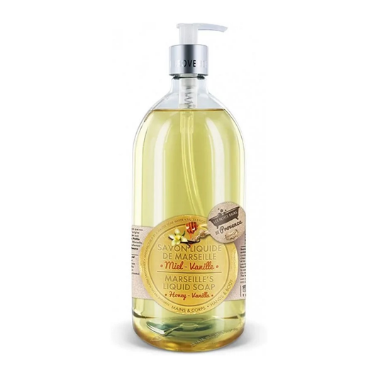 Savon liquide miel vanille Les Petits Bains de Provence 1L sur laparadulac.com, parapharmacie Tunisie, nettoyant doux naturel à Tunis.

