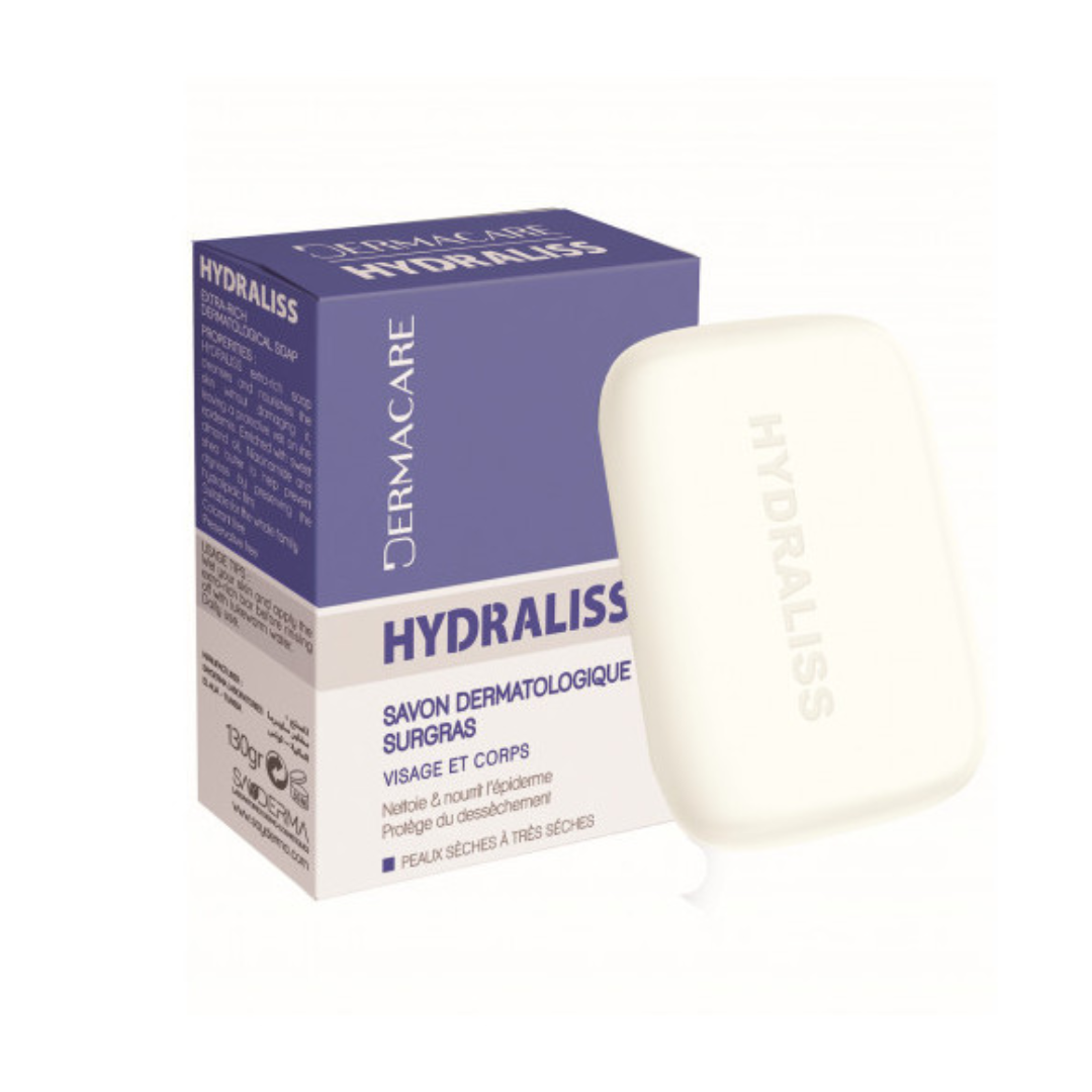 Savon dermatologique Hydraliss 130g Dermacare – Peaux sèches et sensibles, surgras hydratant, douceur quotidienne.

