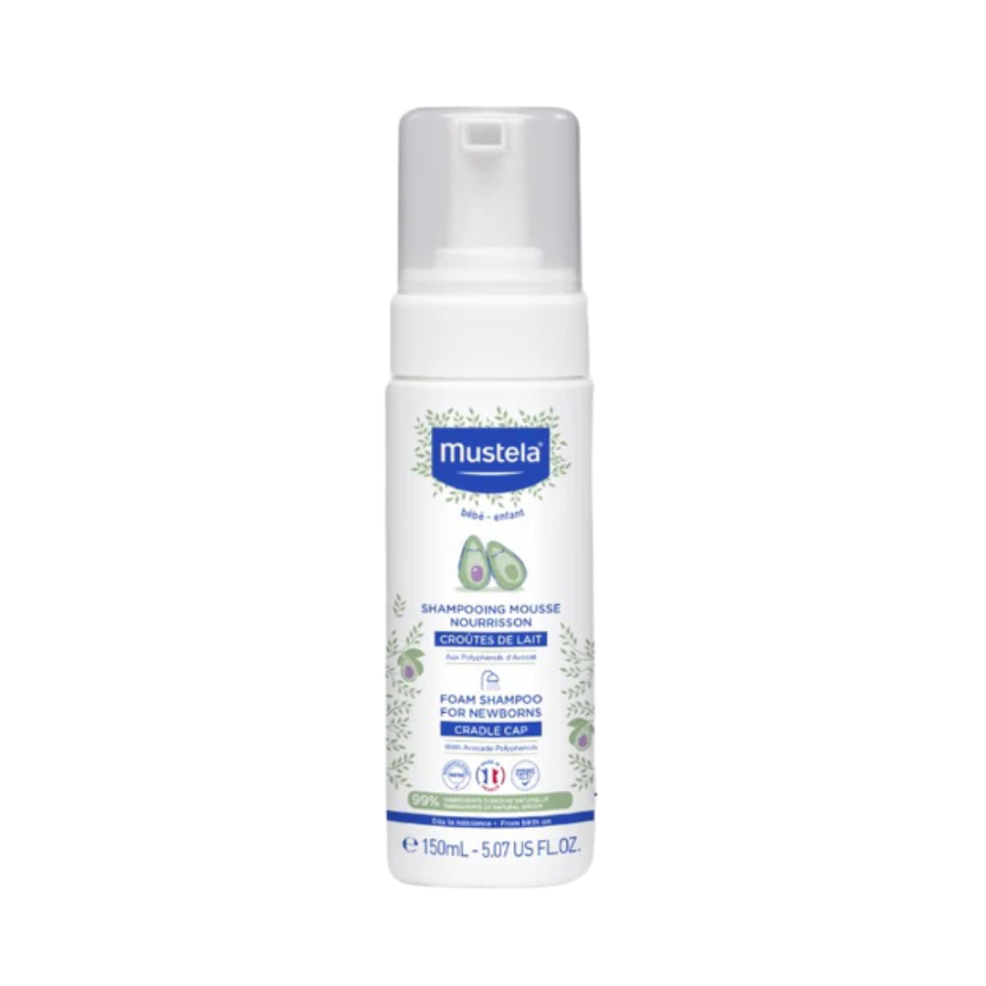 Shampoing mousse croûtes de lait Mustela bébé 150ml, en vente sur laparadulac.com, parapharmacie Tunisie.