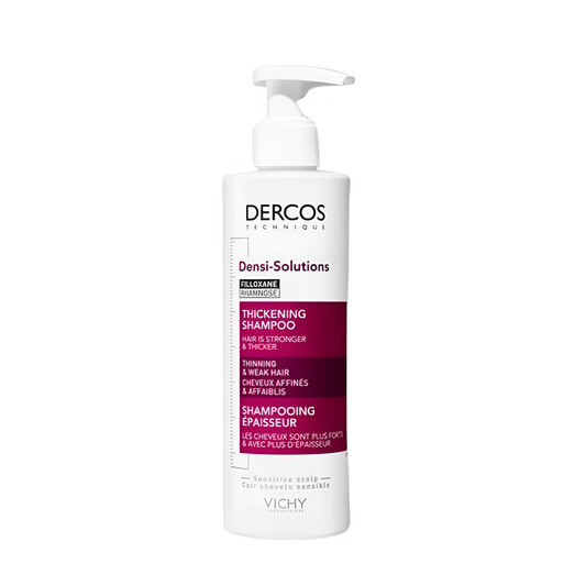 Shampooing densifiant Vichy Dercos Densi-Solutions pour cuir chevelu et cheveux fins.

