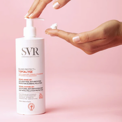SVR Topialyse Baume Protect+ Tunisie – baume relipidant anti-sécheresse et anti-démangeaisons, soin apaisant et protecteur 48h pour peaux sensibles et atopiques, crème émolliente SVR dermatologie française, parapharmacie en ligne Tunisie Lac 2, produits SVR originaux pas cher Tunisie, acheter baume SVR Topialyse en Tunisie sur laparadulac.com