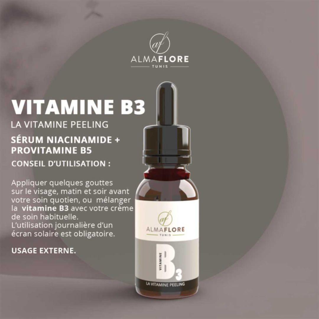 Sérum Niacinamide Almaflore – soin anti-imperfections pour peau nette, parapharmacie Tunisie.

