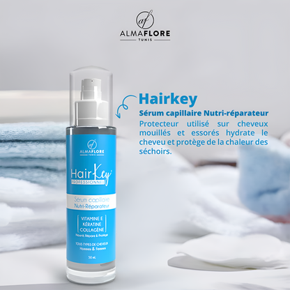 Sérum cheveux Almaflore 50ml kératine, vitamine E et collagène – soin capillaire sur laparadulac.com, parapharmacie Tunisie.