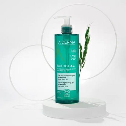 Gel BIO A-DERMA Biology AC nettoyant purifiant pour peaux acnéiques, dispo sur laparadulac.com, parapharmacie Tunisie.