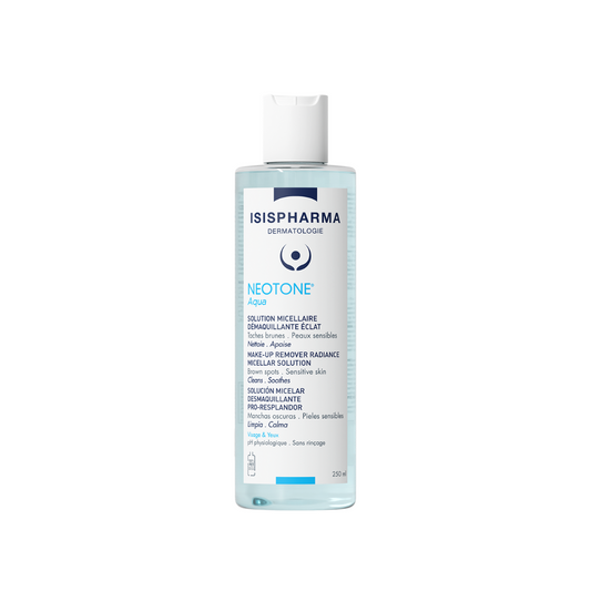 ISISPHARMA Neotone Aqua Solution Micellaire Éclat Tunisie – eau micellaire éclaircissante et dépigmentante, soin nettoyant visage anti-taches et éclat du teint, démaquillant doux ISISPHARMA, dermocosmétique française, parapharmacie en ligne Tunisie Lac 2, produits Neotone originaux pas cher Tunisie, acheter Neotone Aqua ISISPHARMA en Tunisie sur laparadulac.com