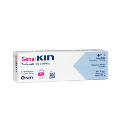 Kin Sensikin dentifrice 75 ml pour dents sensibles, nitrate de potassium 5 % et fluor 1450 ppm, protection émail au quotidien | parapharmacie Tunisie | laparadulac.com

