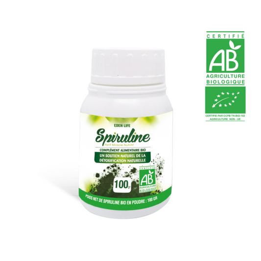 Spiruline bio en poudre Eden Life 100g – super-aliment naturel vendu sur laparadulac.com – parapharmacie Tunisie
