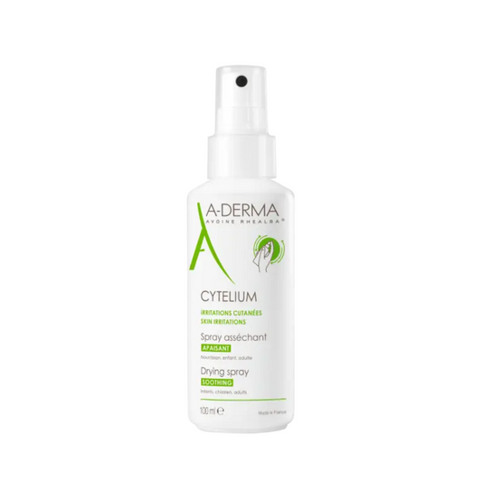 Spray asséchant A-DERMA Cytelium 100ml, solution naturelle pour irritations cutanées, disponible sur laparadulac.com, parapharmacie Tunisie.