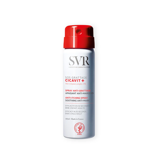 Spray apaisant SVR Cicavit+ Grattage 40ml en vente sur laparadulac.com – parapharmacie Tunisie pour soulager démangeaisons et irritations cutanées.

