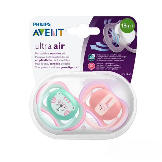 Sucettes Philips Avent Ultra Air 18M+ pour fille, lot de 2 sur laparadulac.com, parapharmacie Tunisie.