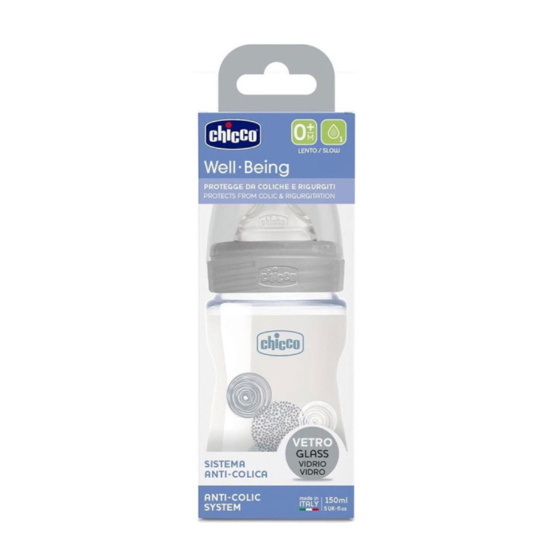Biberon Chicco Well Being 150ml en verre anti-coliques – parapharmacie Tunisie sur laparadulac.com

