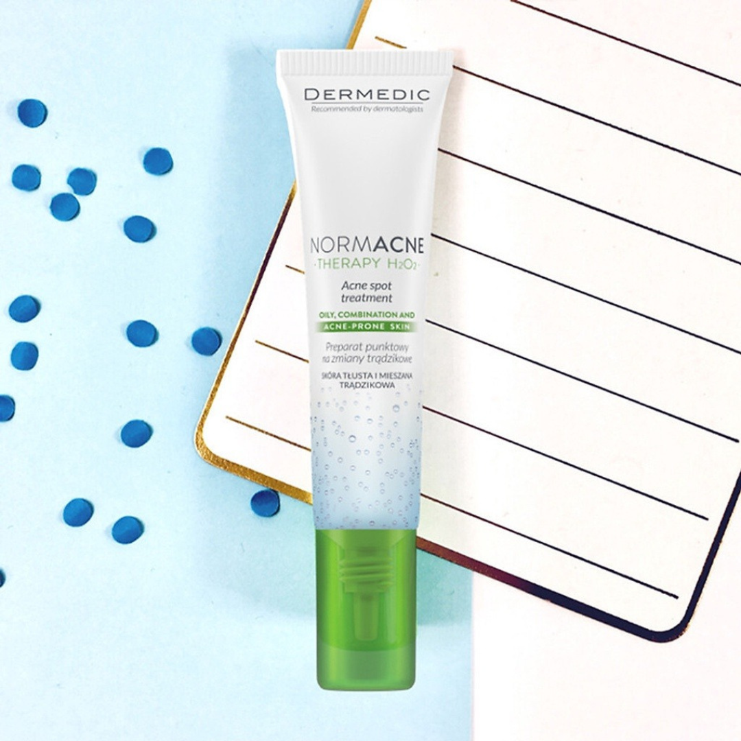 Texture Dermedic Normacne Stop Boutons – gel/crème local anti-acné, application ciblée sur bouton, routine peau à imperfections, disponible en Tunisie, livraison à domicile.