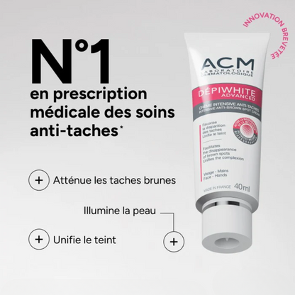"ACM Depiwhite Advanced crème intensive sur laparadulac.com, parapharmacie Tunisie, soin anti-taches brunes pour un teint unifié et éclatant."

