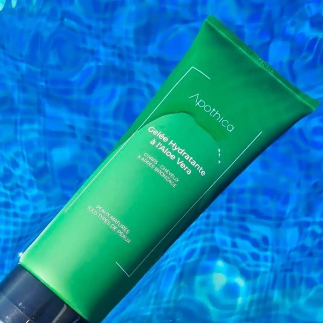 Gelée hydratante à l’aloe vera Apothica 200 ml sur laparadulac.com, parapharmacie Tunisie, soin apaisant & hydratant visage, corps et cheveux.

