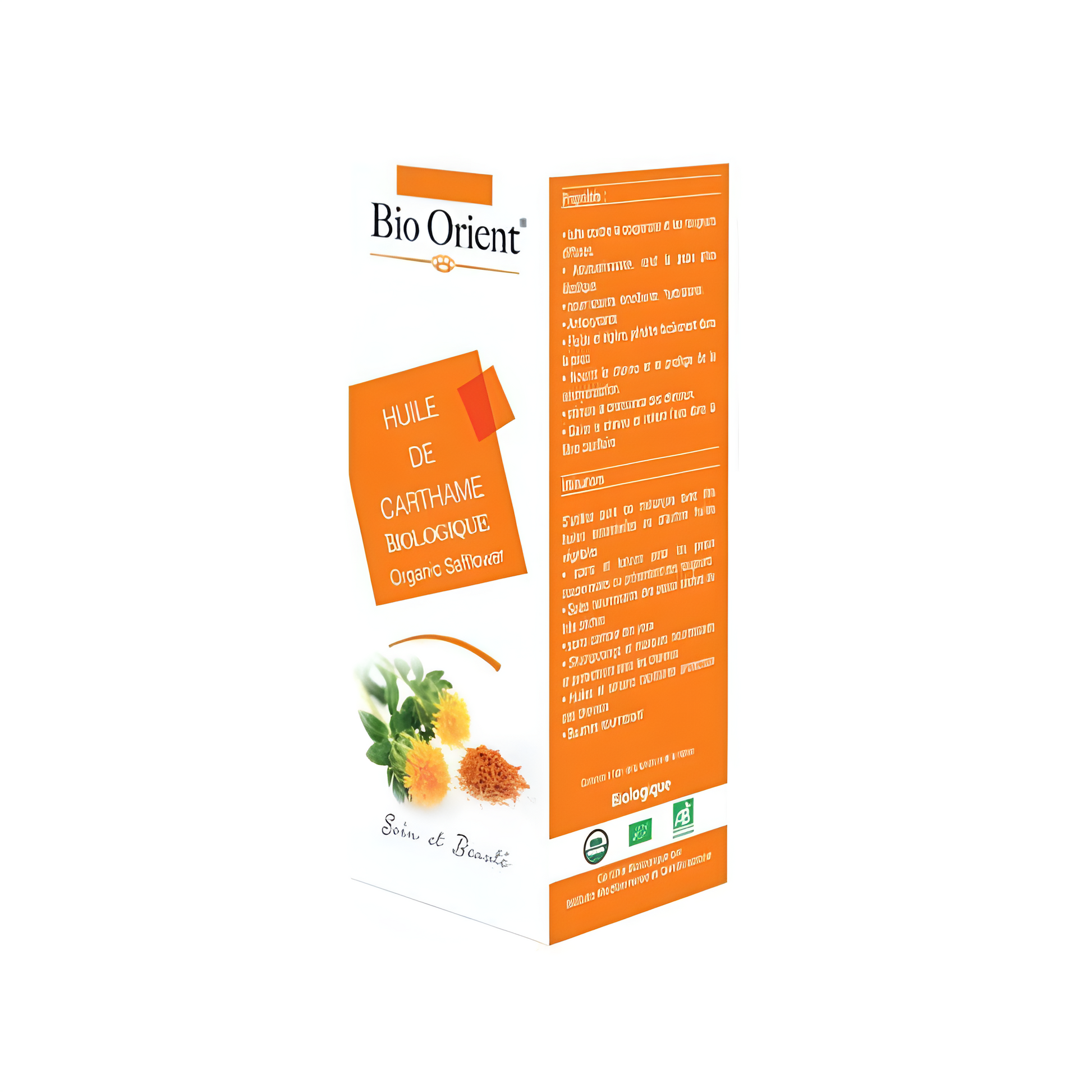 Huile végétale bio de carthame Bio Orient 10ml – parapharmacie Tunisie, disponible sur laparadulac.com pour les soins visage et cheveux.