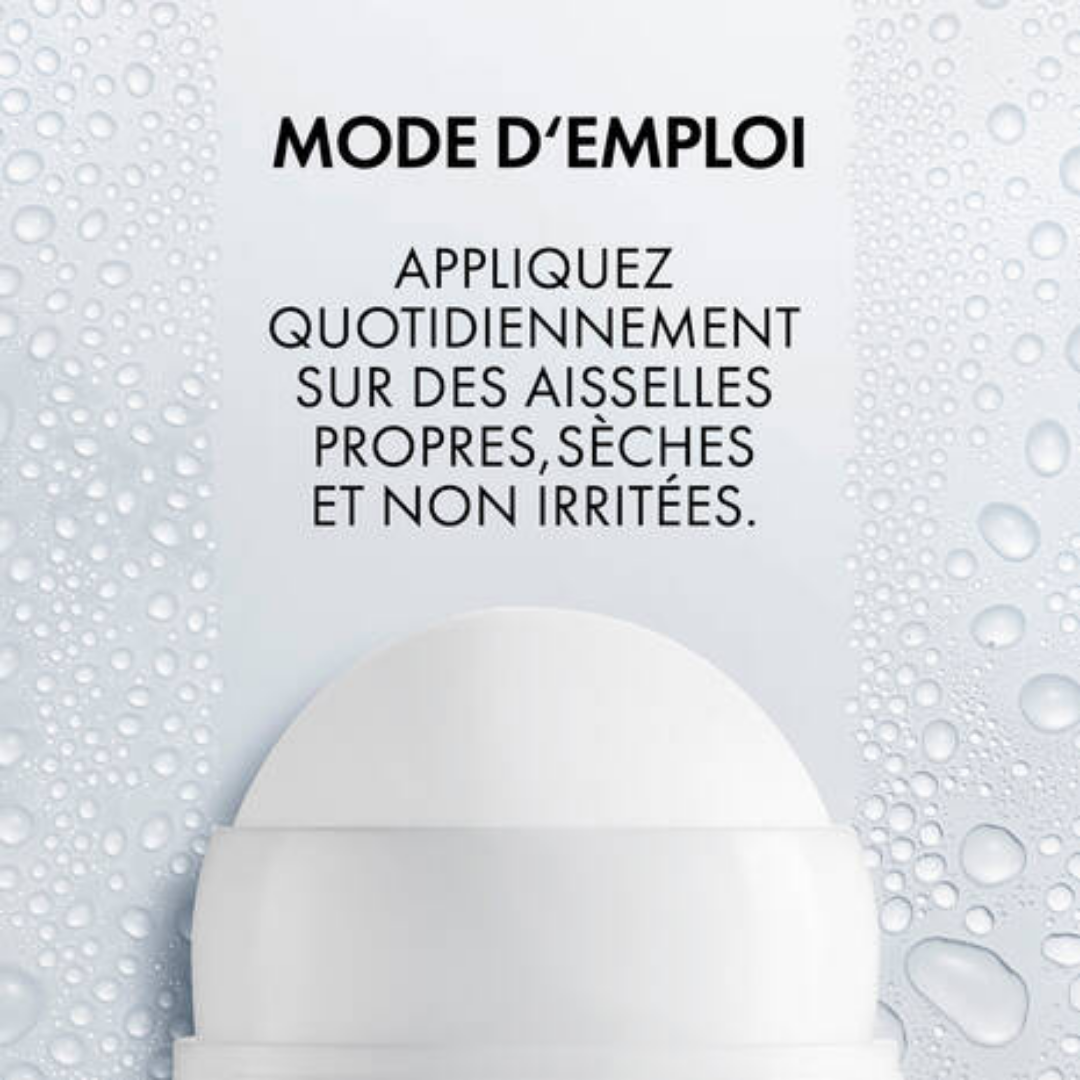 Déodorant anti-traces Vichy 24h pour homme et femme, protection sans résidus sur vêtements.

