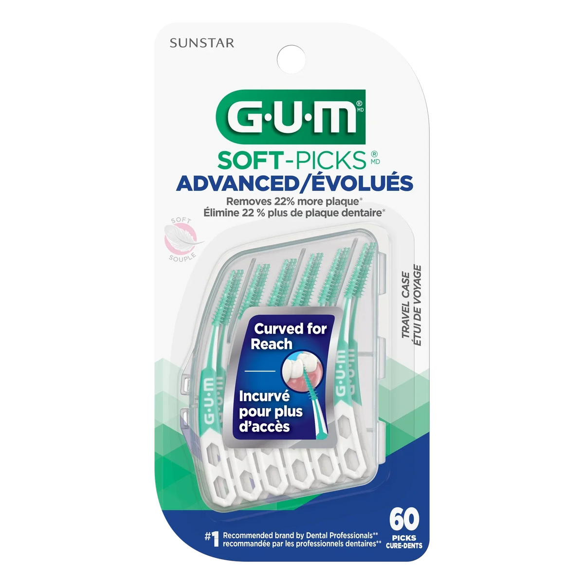 GUM Soft-Picks Advanced 60 cure-dents incurvés pour plus d'accès, élimine 22% plus de plaque | La Para Du Lac