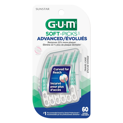 GUM Soft-Picks Advanced 60 cure-dents incurvés pour plus d'accès, élimine 22% plus de plaque | La Para Du Lac