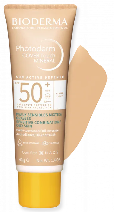 Bioderma Photoderm Cover Touch Mineral SPF50+ crème teintée pour peaux sensibles mixtes, protection solaire haute tolérance | La Para Du Lac