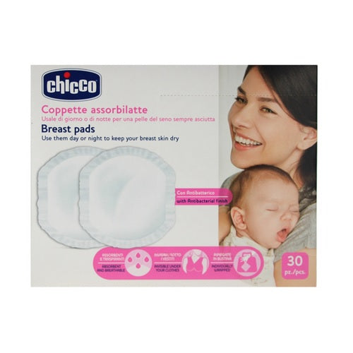 Coussinets d'allaitement Chicco antibactériens ultra absorbants - Boîte de 30 pièces - Disponible sur La Para du Lac Tunisie.