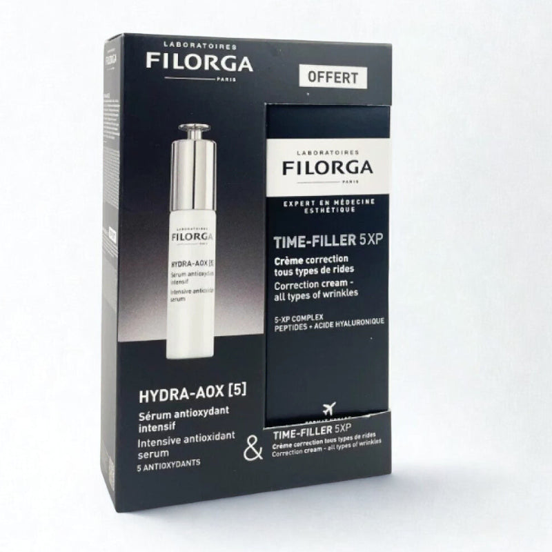 Filorga Coffret Hydra-AOX [5] + Time-Filler 5XP 30ml offerte en Tunisie – coffret anti-âge + éclat, hydratation antioxydante, aide à lisser rides/ridules, parapharmacie en ligne La Para du Lac laparadulac.com, livraison rapide, prix.