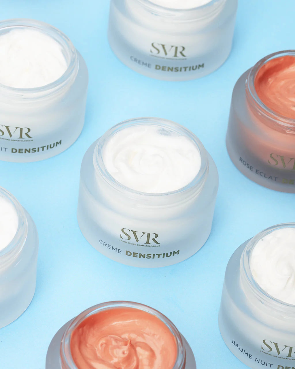 Présentation de la gamme SVR Densitium : Crème riche, Rose Éclat et Baume de Nuit. Soins anti-âge complets pour la densité et l'éclat du visage, disponibles chez La Para du Lac en Tunisie.