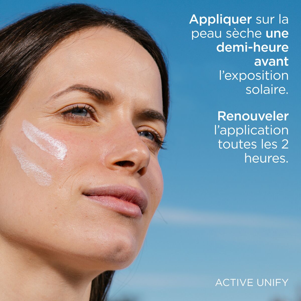 Mode d'emploi Isdin Active Unify : appliquer sur peau sèche 30 minutes avant l'exposition et renouveler toutes les 2 heures. Disponible sur laparadulac.com.