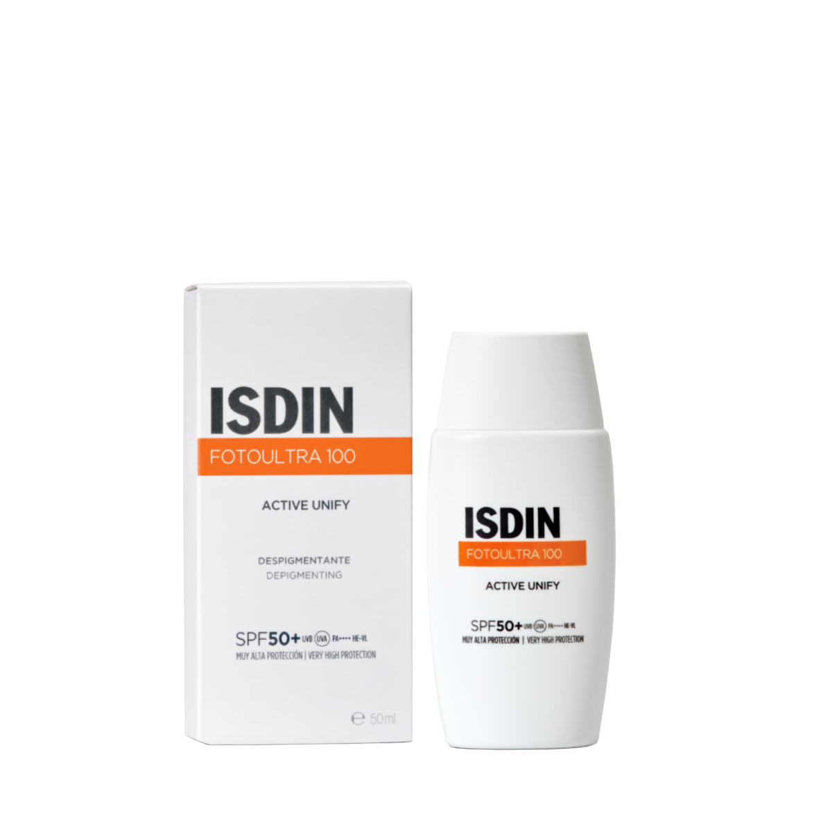 Écran solaire ISDIN FotoUltra 100 Active Unify SPF 50+ fluide dépigmentant pour corriger les taches brunes - Disponible chez La Para du Lac Tunisie.